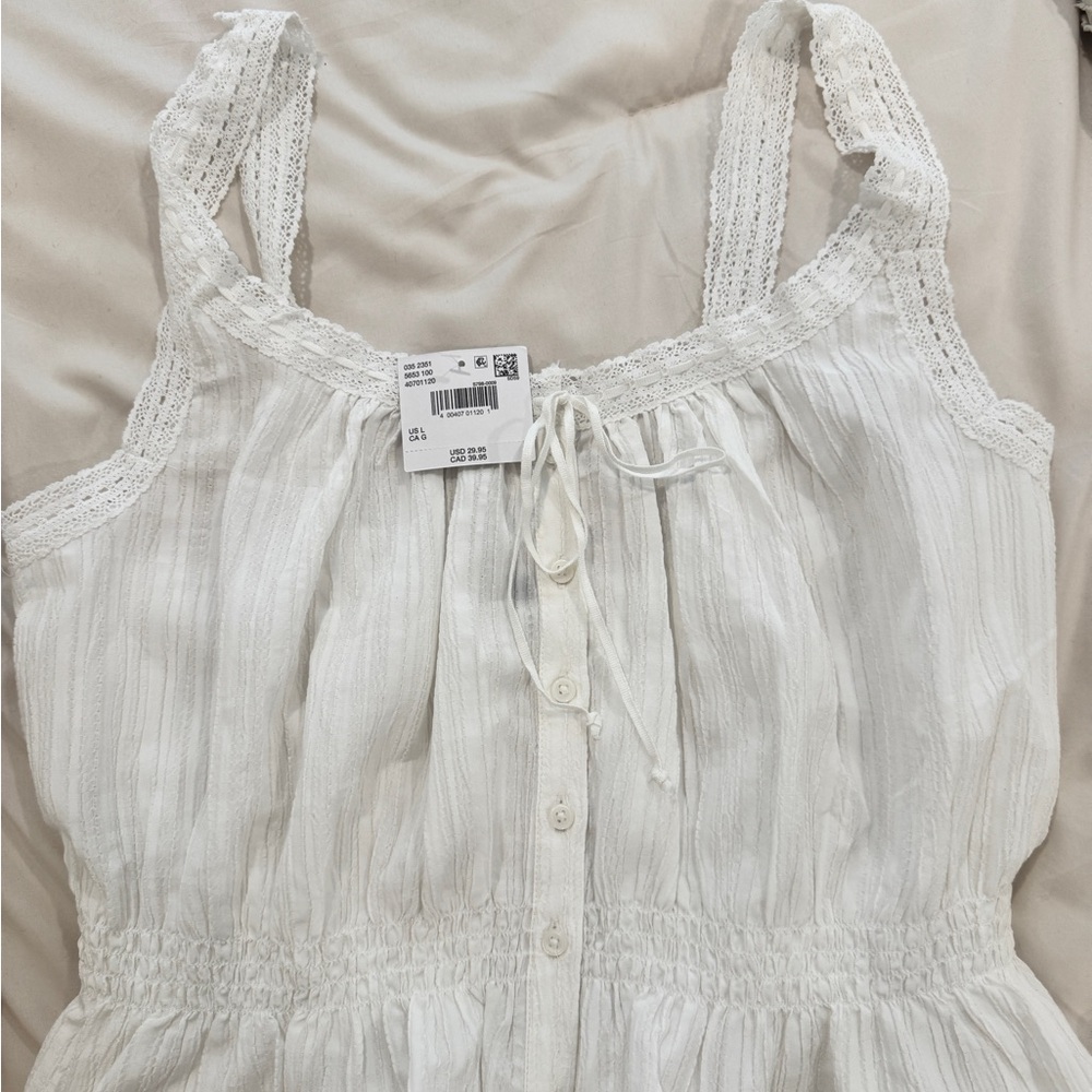 American Eagle Outfitters White Smocked Tie Front Tank Top